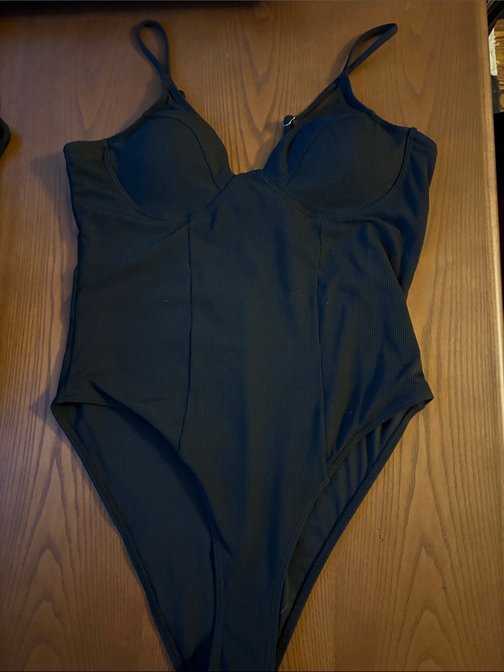 Ribbed Black One-Piece Swimsuit with Molded Cups